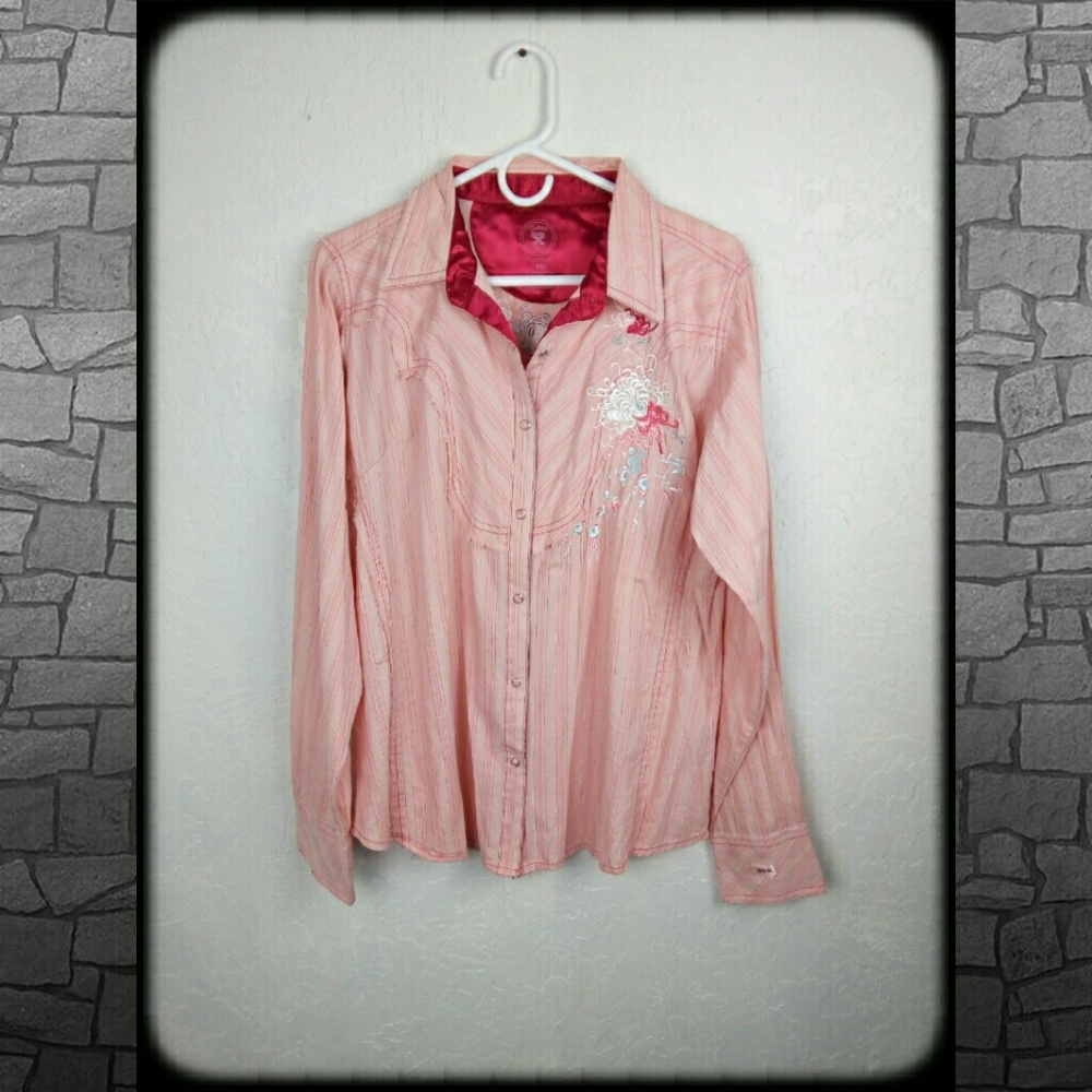 EUC Pink Western Button Down Embroidered Top